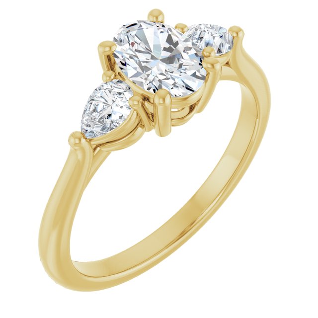 14K Gold 3-stone Oval Elizabeth Engagement Ring
