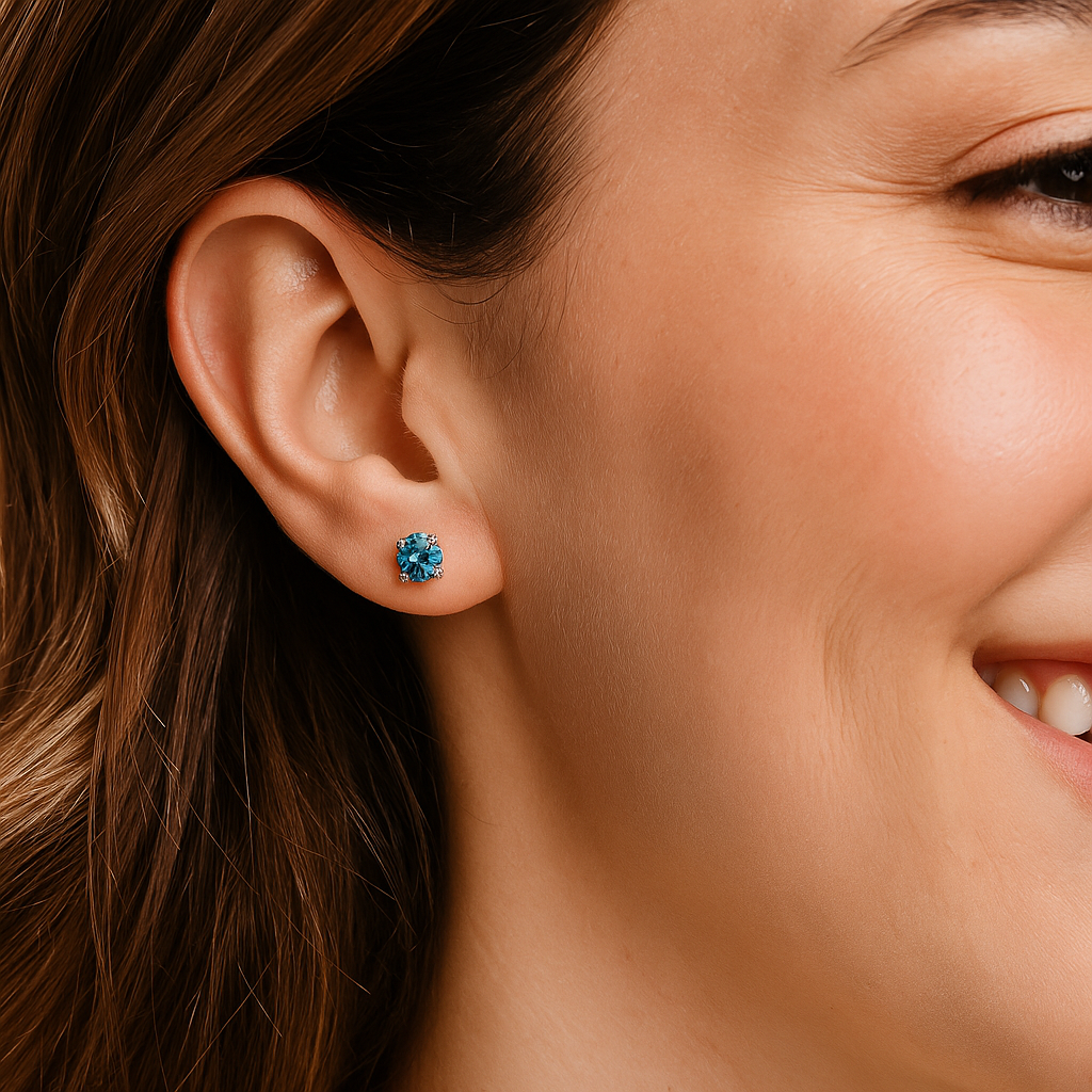 Round Blue Diamond Stud Earrings