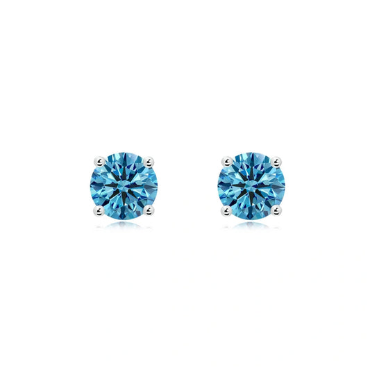 Round Blue Diamond Stud Earrings