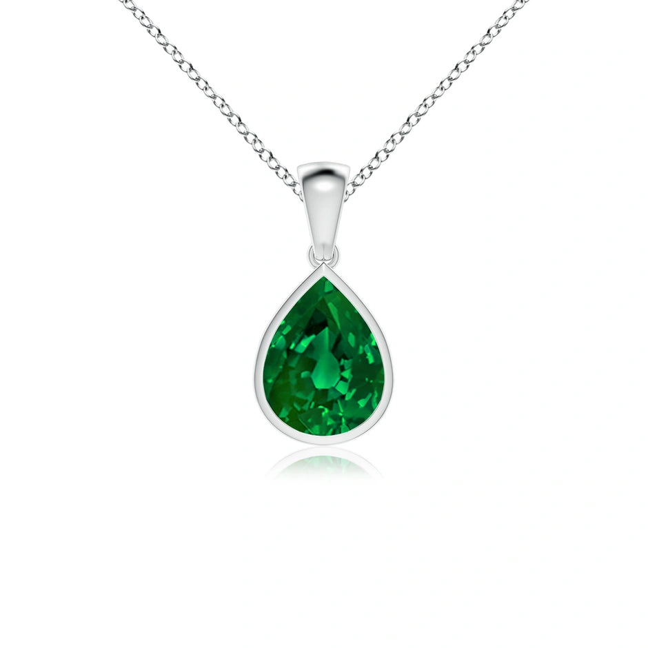 Pear Shaped Bezel-Set Emerald Gemstone Necklace – Kiesh Jewelry