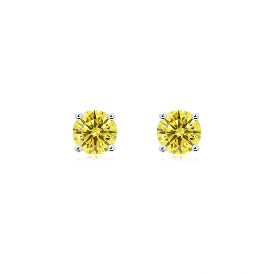 Round Yellow Diamond Stud Earrings