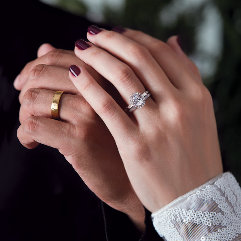 14K Gold Oval Diamond Halo Baguette Engagement Ring