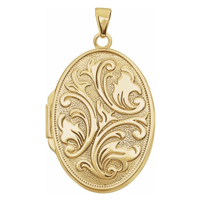 14K Yellow Oval Embossed Photo Memory Locket