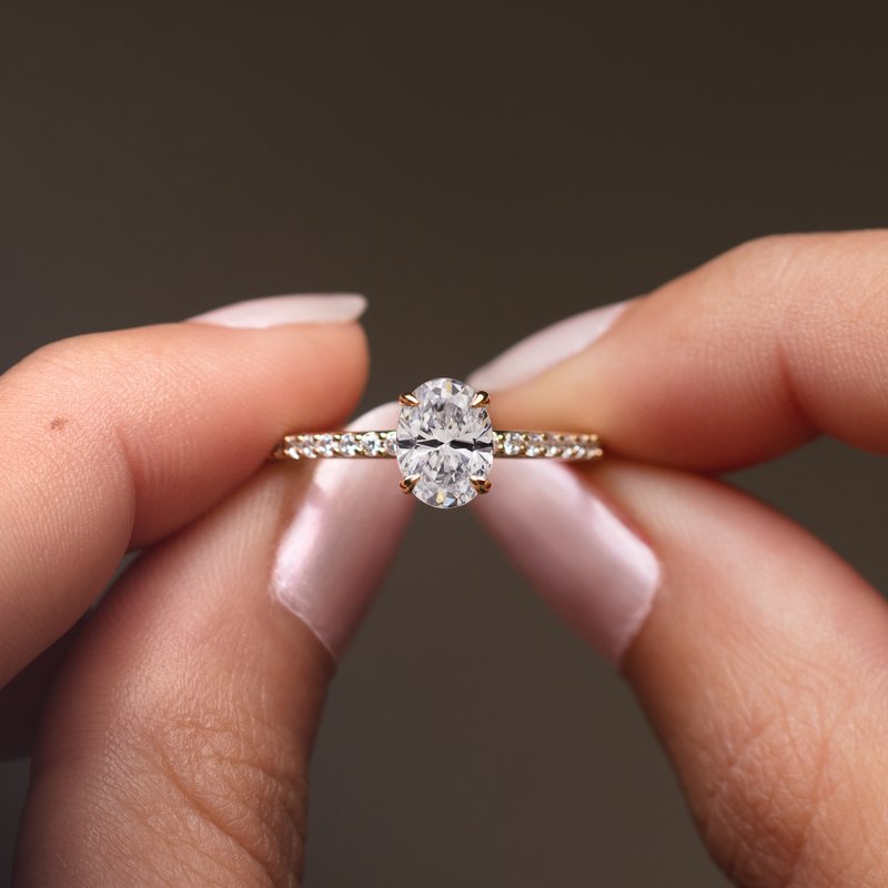 14K Gold Oval Accented Engagement Ring