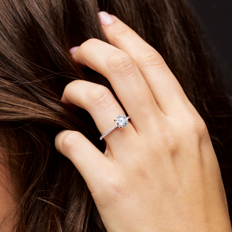 14K Gold Round Delicate Pave Engagement Ring