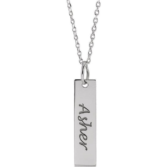 14K Gold Engravable Bar Vertical Name Necklace