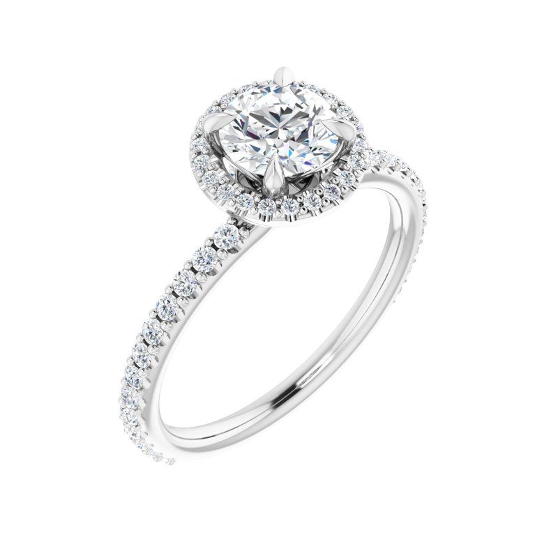 14K Gold Round Diamond Halo Engagement Ring