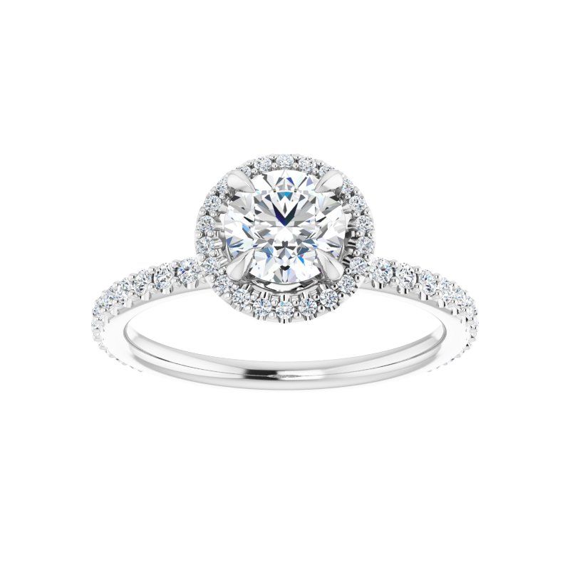 14K Gold Round Diamond Halo Engagement Ring