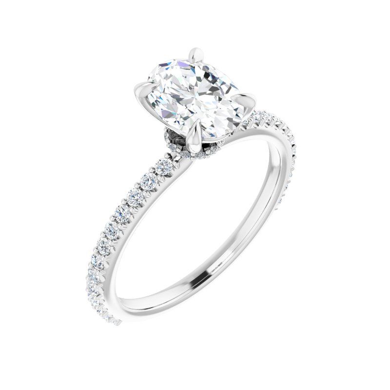 14K Gold Oval Accented Engagement Ring