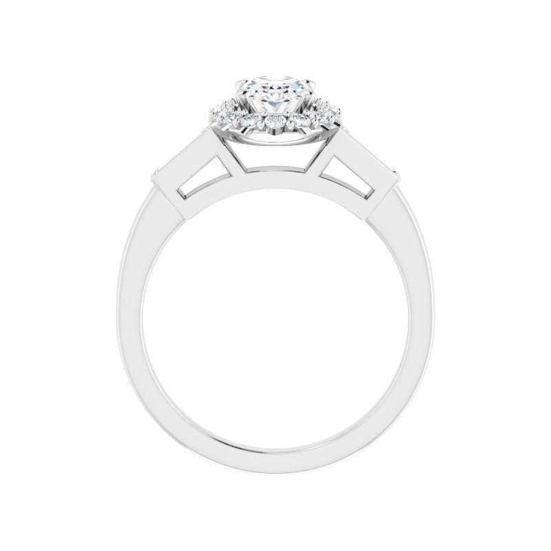 14K Gold Oval Diamond Halo Baguette Engagement Ring