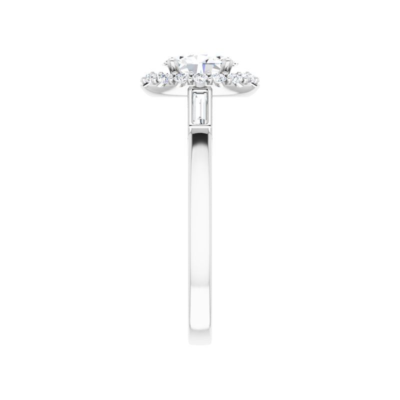 14K Gold Oval Diamond Halo Baguette Engagement Ring