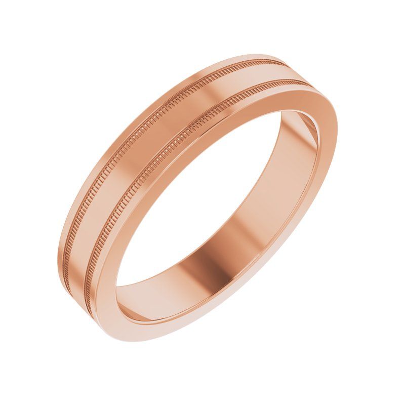 14K Gold Flat Edge Band with Milgrain