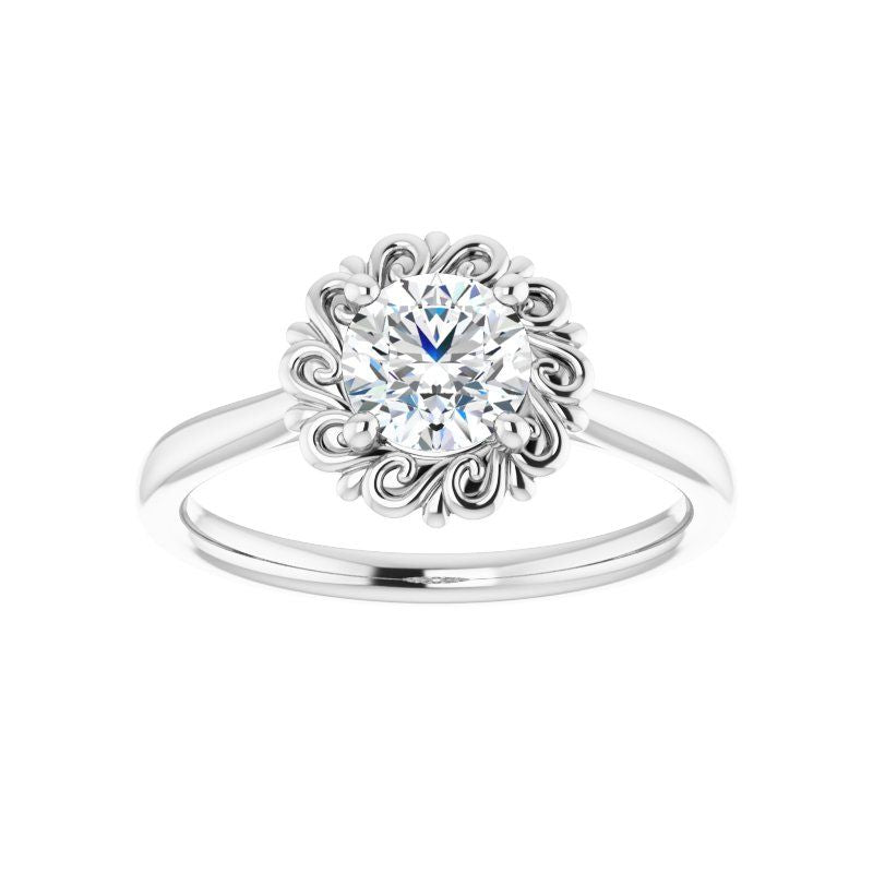14K Gold Round Engagement Flower Setting Ring