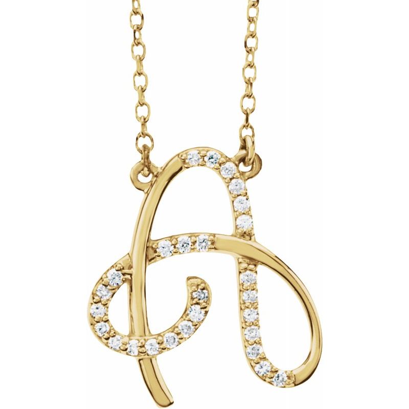 14K Gold Diamond Initial 16" Necklace