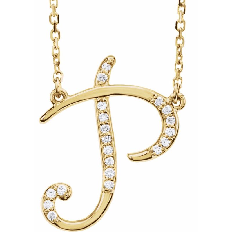 14K Gold Diamond Initial 16" Necklace