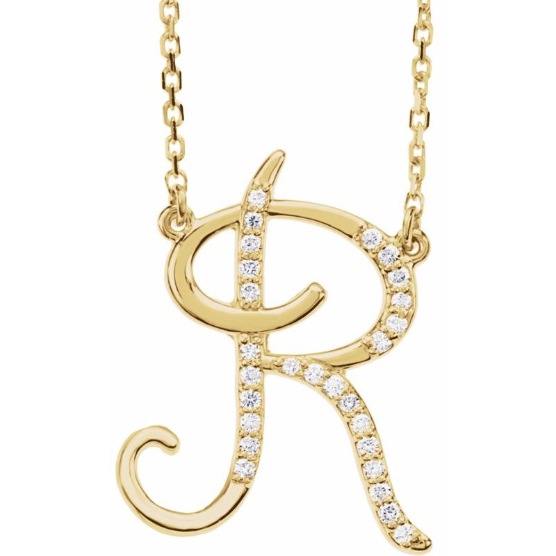 14K Gold Diamond Initial 16" Necklace
