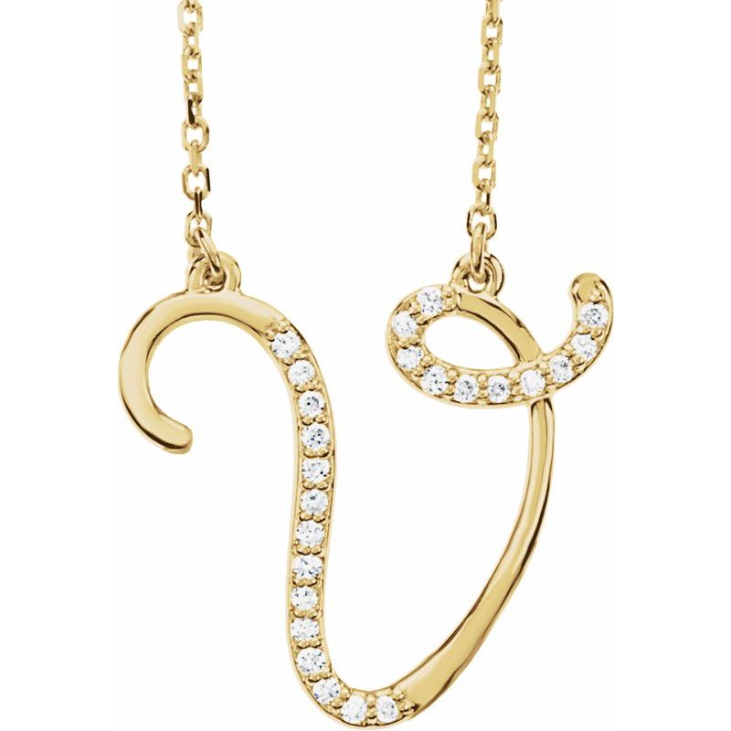 14K Gold Diamond Initial 16" Necklace