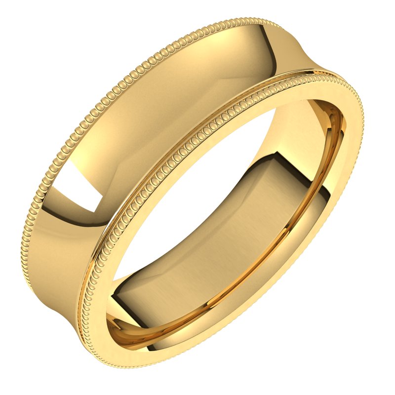 14K Gold Standard Milgrain Comfort Fit Concave Men Band