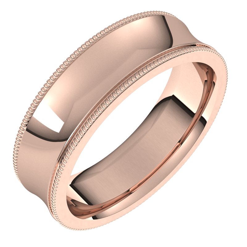 14K Gold Standard Milgrain Comfort Fit Concave Men Band