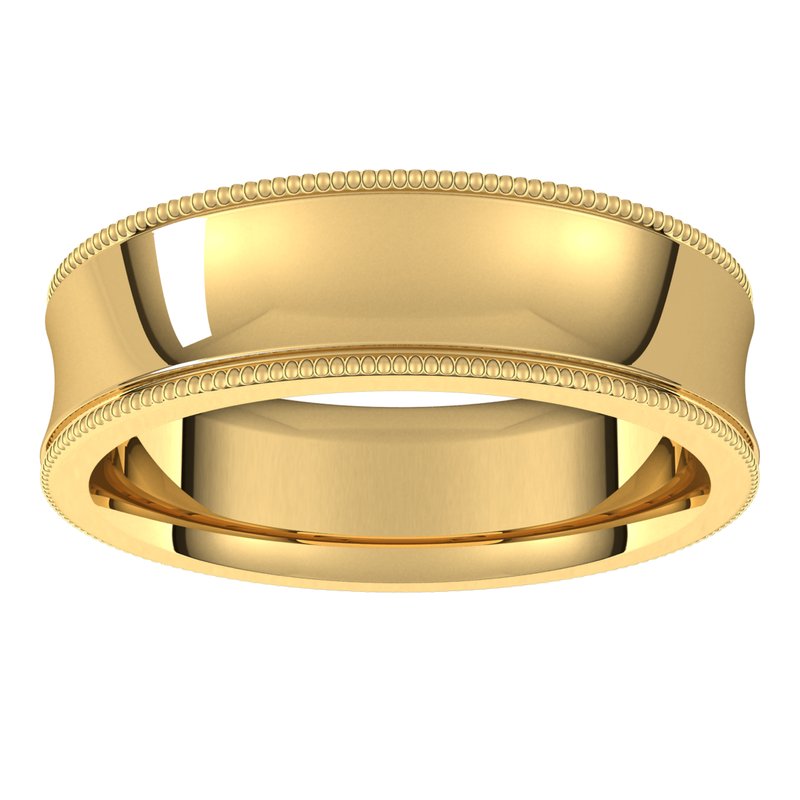 14K Gold Standard Milgrain Comfort Fit Concave Men Band