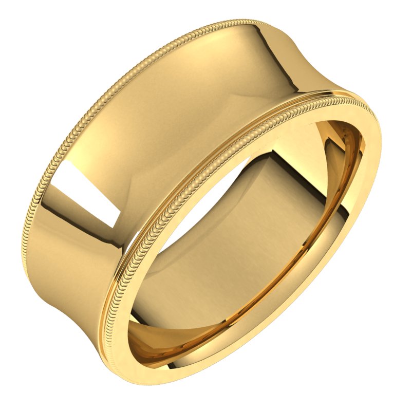 14K Gold Standard Milgrain Comfort Fit Concave Men Band