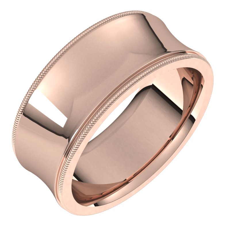 14K Gold Standard Milgrain Comfort Fit Concave Men Band