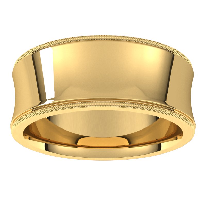 14K Gold Standard Milgrain Comfort Fit Concave Men Band