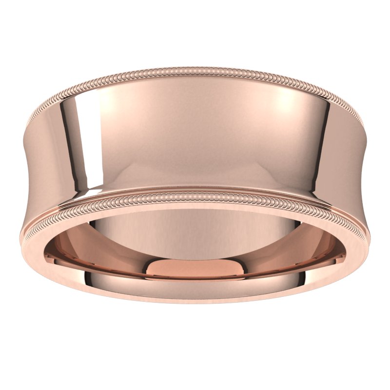 14K Gold Standard Milgrain Comfort Fit Concave Men Band