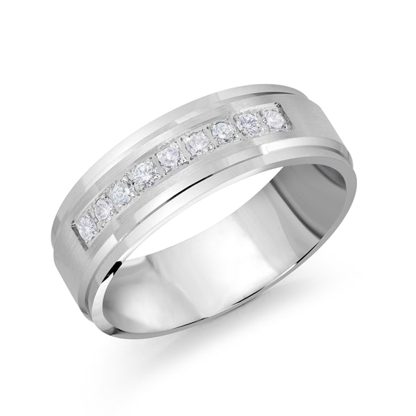 14K Gold Diamond 7mm Men Band - 9 Stone Row