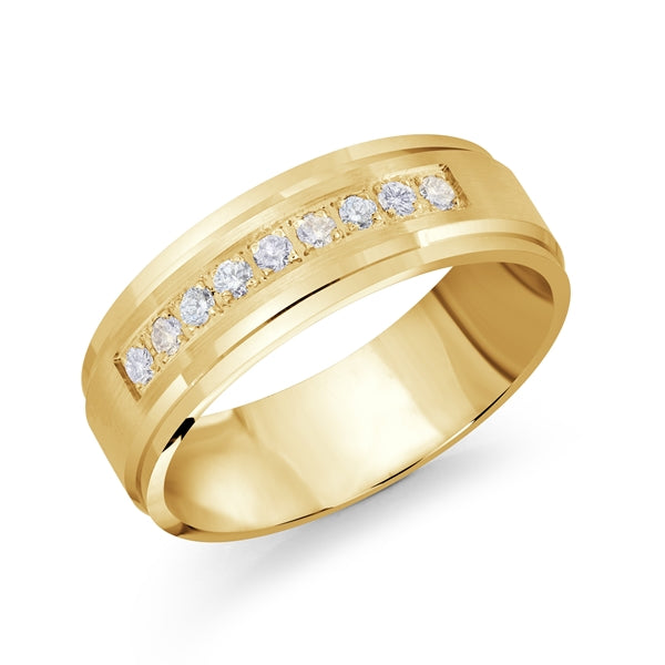 14K Gold Diamond 7mm Men Band - 9 Stone Row