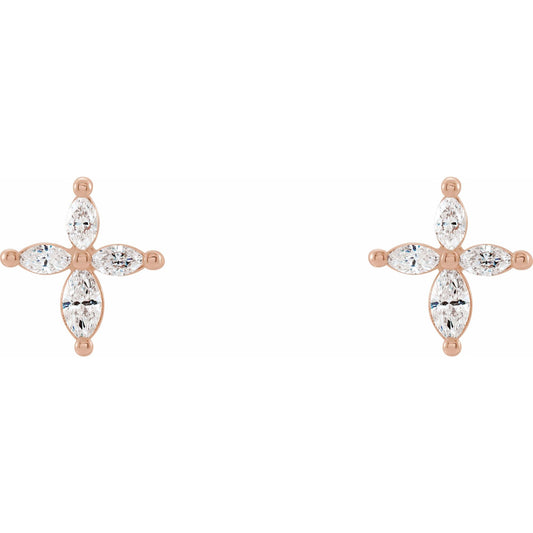 Marquise Diamond Cross Stud Earrings