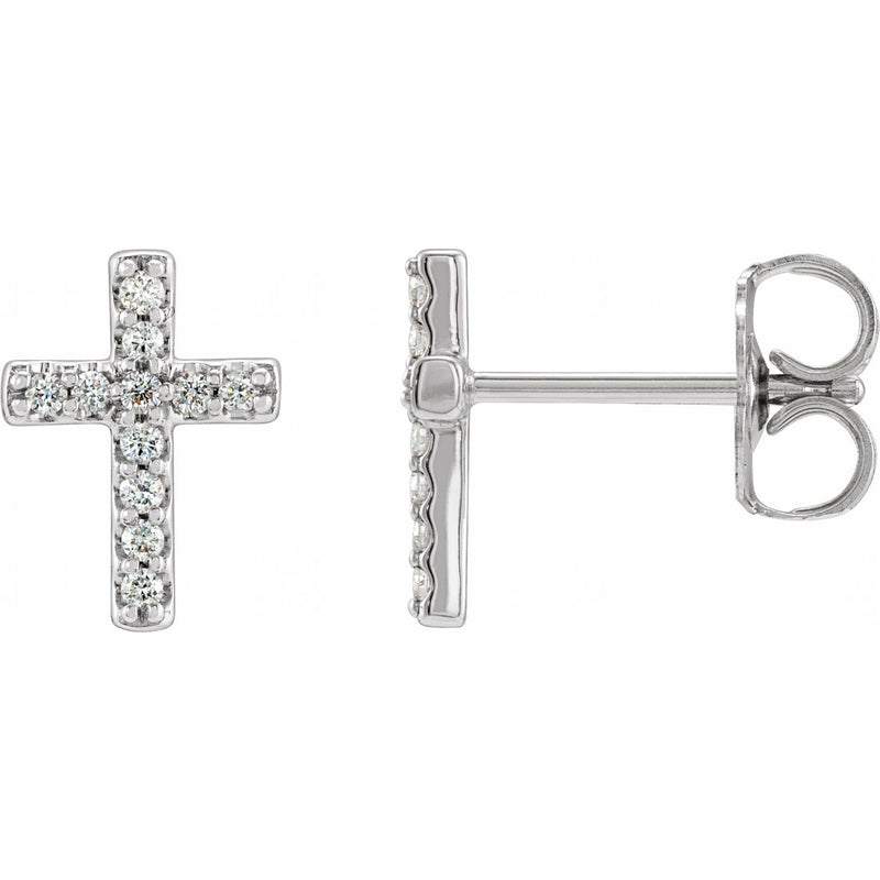 14K Gold Diamond Cross Stud Earrings