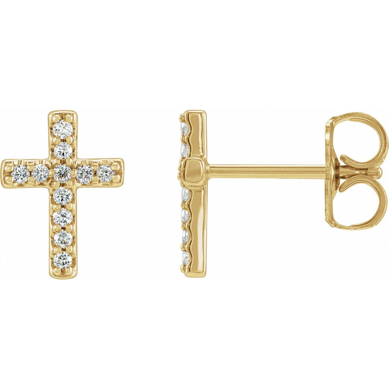 14K Gold Diamond Cross Stud Earrings