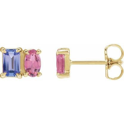 14K Gold Birthstone Stud Earrings