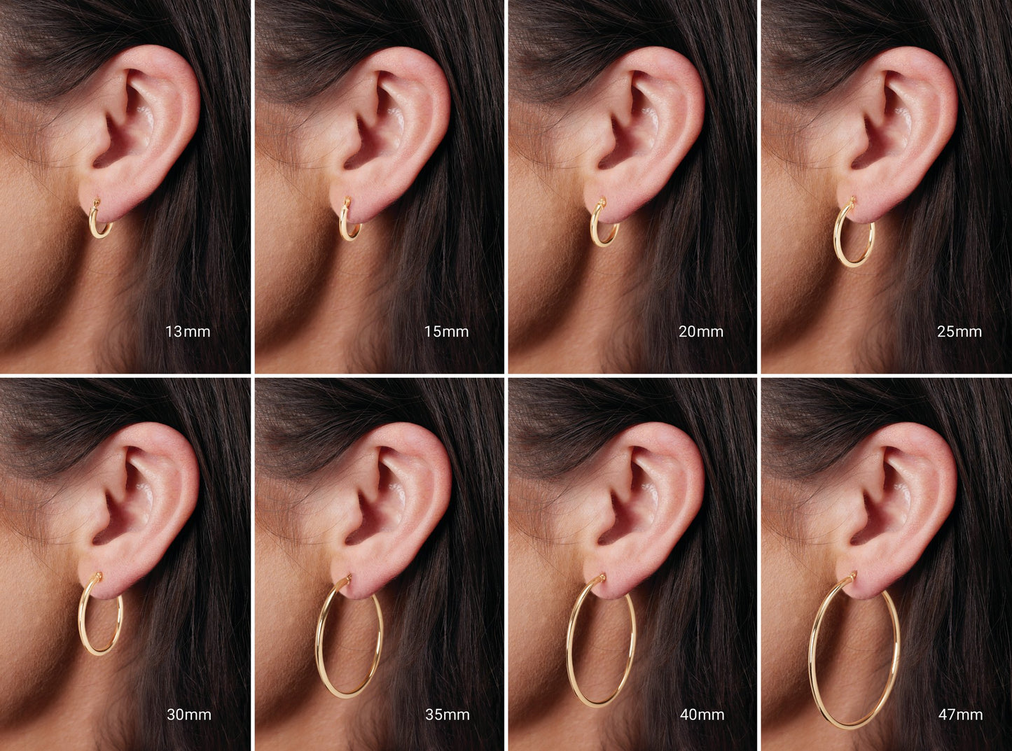 14K Yellow Gold  Round Tube Hoop Earrings