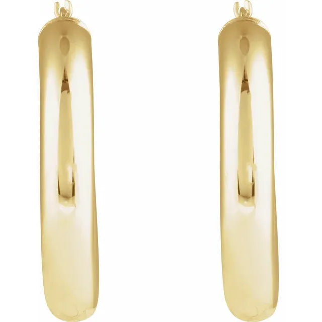 14K Yellow Gold  Round Tube Hoop Earrings