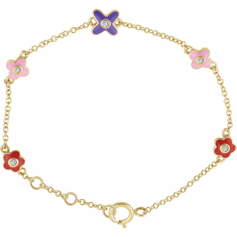 14K Yellow Gold & Diamond Flower/Heart Bracelet