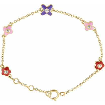 14K Yellow Gold & Diamond Flower/Heart Bracelet
