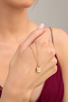 14K Gold  Engravable Lock Initial Necklace