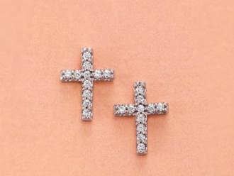 14K Gold Diamond Cross Stud Earrings