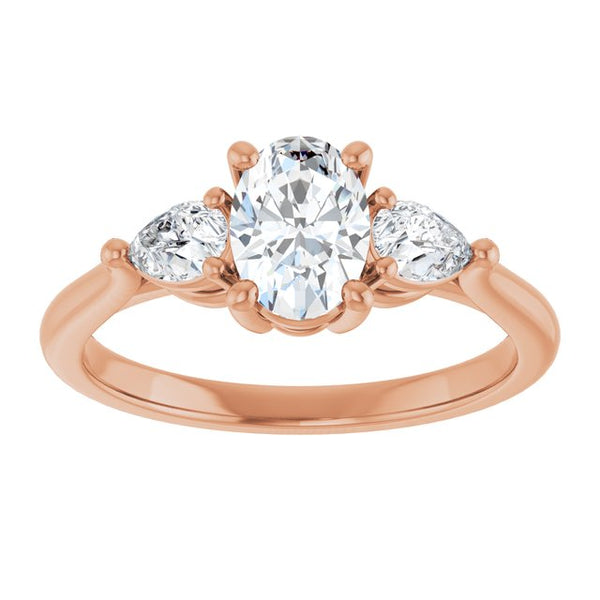 14K Gold 3-stone Oval Elizabeth Engagement Ring