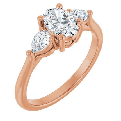 14K Gold 3-stone Oval Elizabeth Engagement Ring