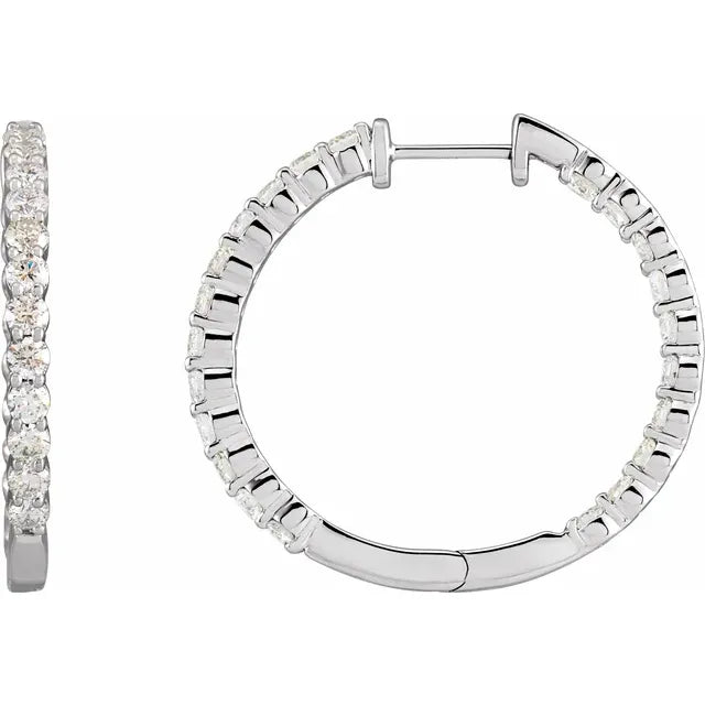 14K White Gold Inside - Outside Hoops