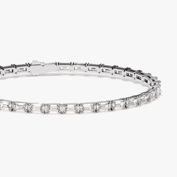 14K WHITE GOLD EMERALD CUT TENNIS BRACELET