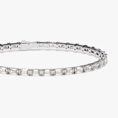 14K WHITE GOLD EMERALD CUT TENNIS BRACELET
