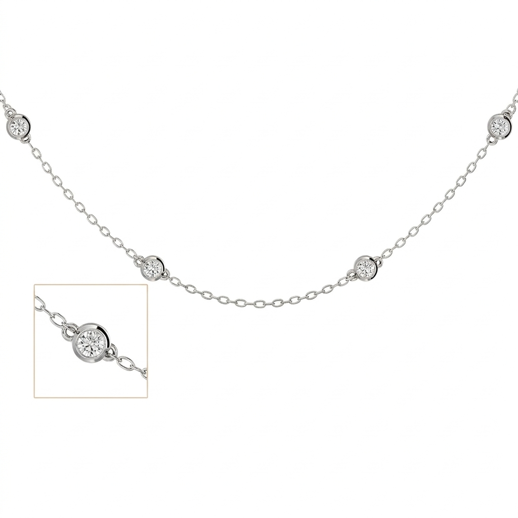 14K Gold Lab-Grown Diamond Bezel Station Necklace