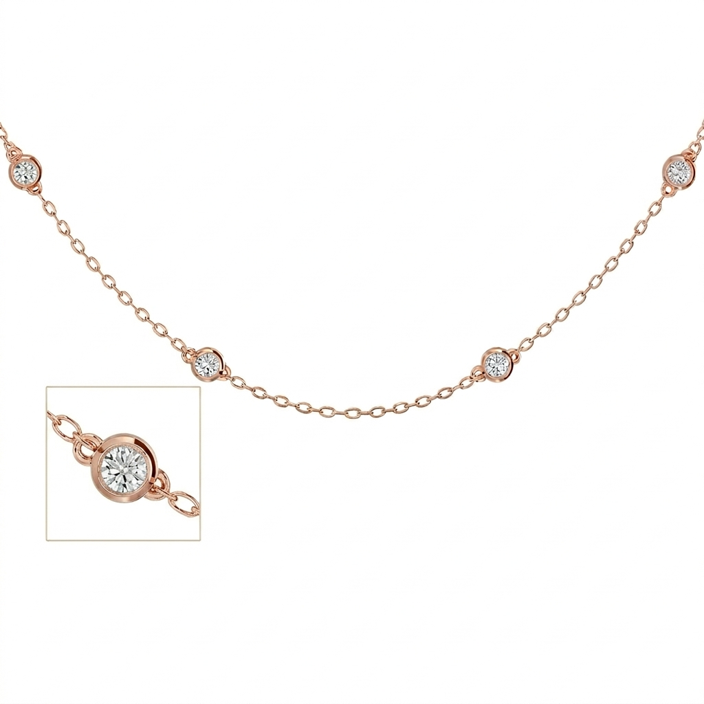 14K Gold Lab-Grown Diamond Bezel Station Necklace