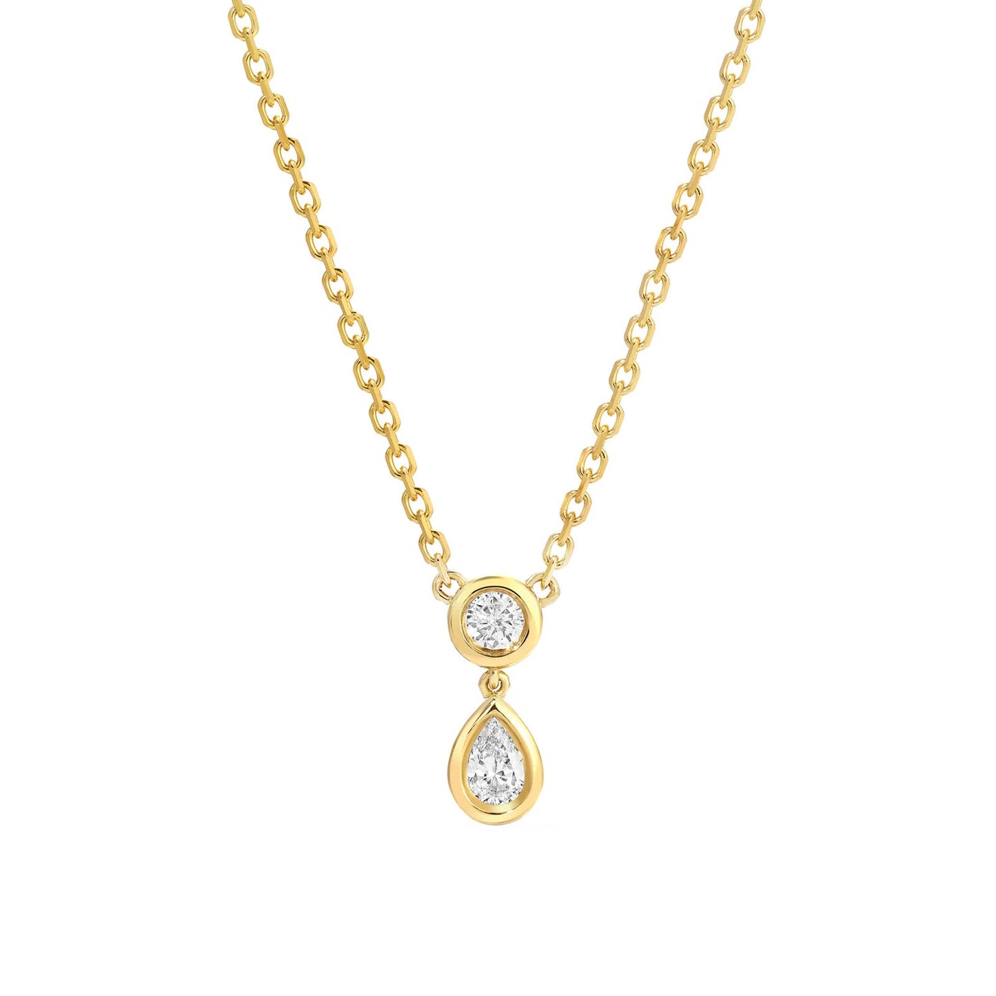 Gold necklace with a teardrop-shaped pendant