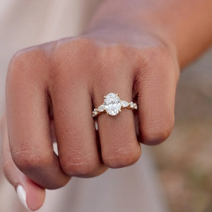 Oval Diamond Engagement Ring with Accented Band