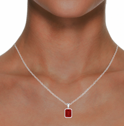 Emerald Cut Ruby Bezel-Set Necklace